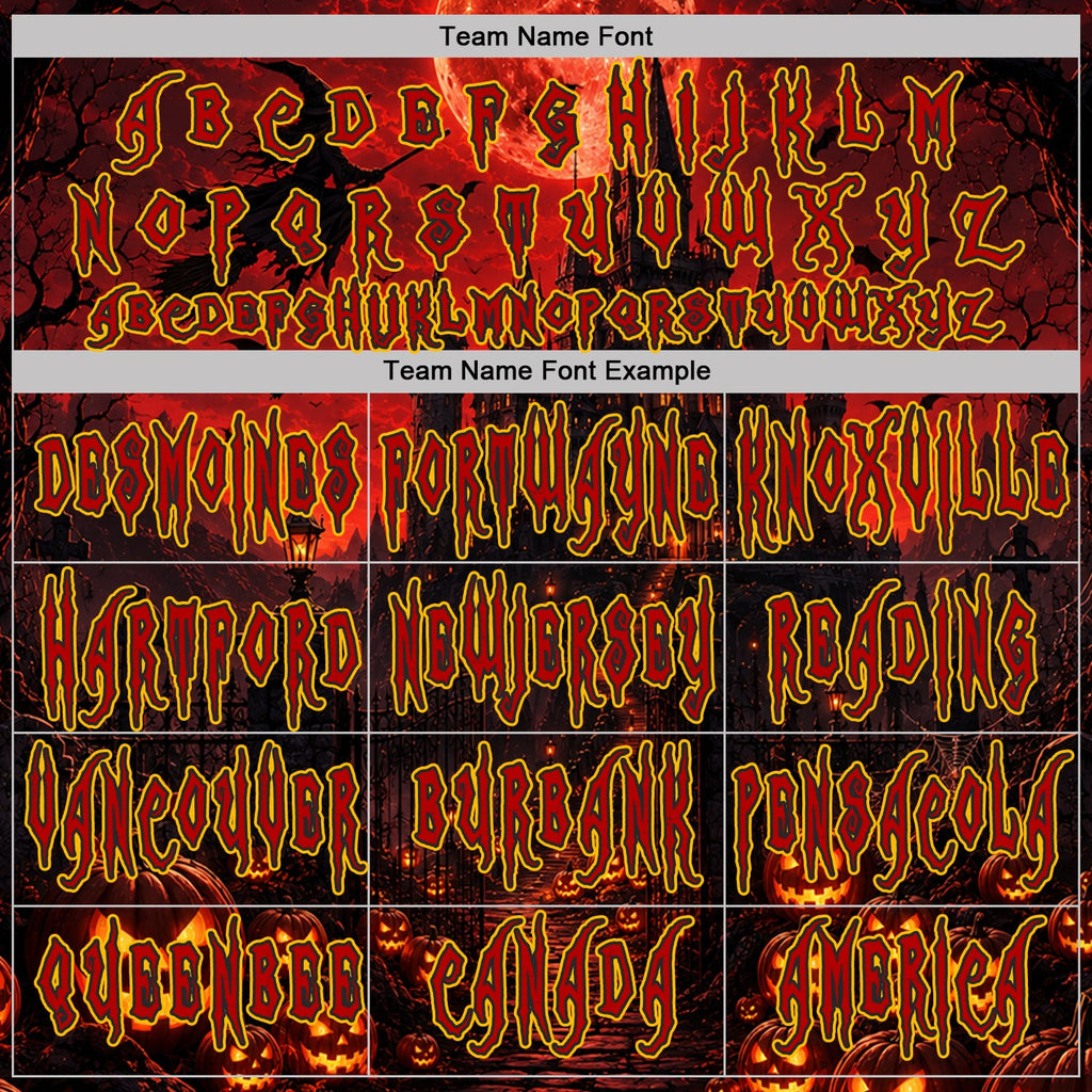 Custom Black Red-Gold Halloween Spooky Pumpkins Pullover Sweatshirt Hoodie