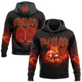 Custom Black Red-Bay Orange Halloween Flaming Pumpkins Pullover Sweatshirt Hoodie