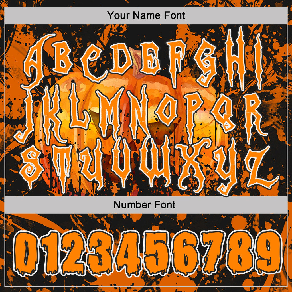 Custom Black Bay Orange-White Halloween Pumpkins Splatter Pullover Sweatshirt Hoodie