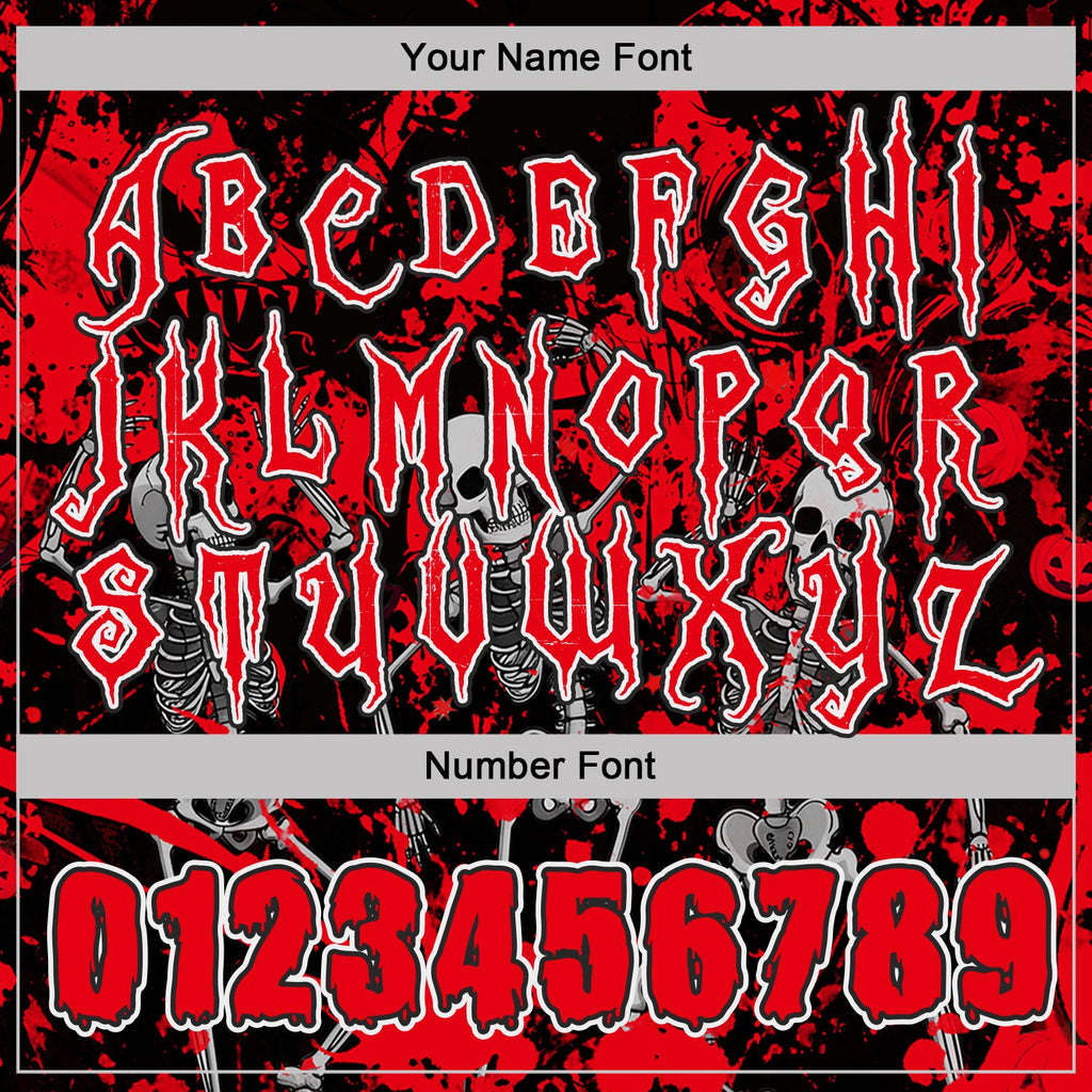 Custom Black Fire Red-White Spooky Halloween Skeleton Splatter Pullover Sweatshirt Hoodie
