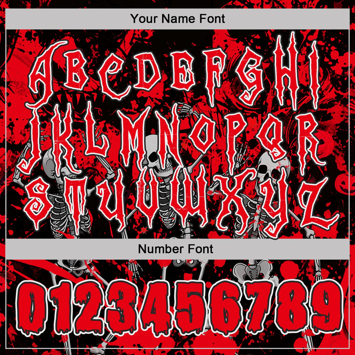 Custom Black Fire Red-White Spooky Halloween Skeleton Splatter Pullover Sweatshirt Hoodie
