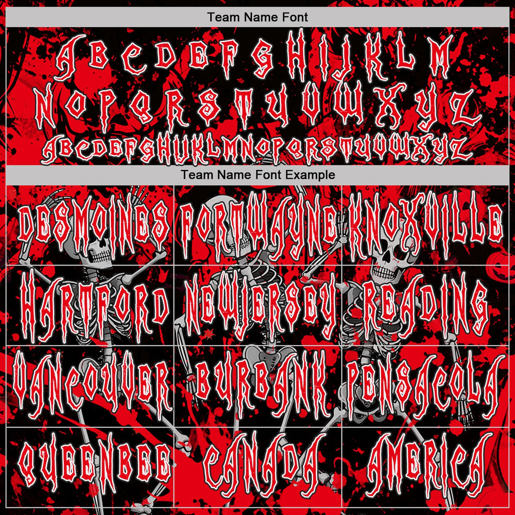 Custom Black Fire Red-White Spooky Halloween Skeleton Splatter Pullover Sweatshirt Hoodie