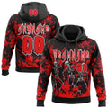 Custom Black Fire Red-White Spooky Halloween Skeleton Splatter Pullover Sweatshirt Hoodie