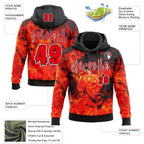 Custom Black Fire Red-White Halloween Flaming Pumpkins Pullover Sweatshirt Hoodie