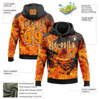 Custom Black Bay Orange-White Halloween Flaming Pumpkins Pullover Sweatshirt Hoodie