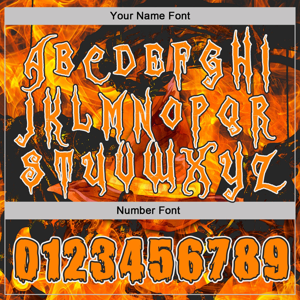 Custom Black Bay Orange-White Halloween Flaming Pumpkins Pullover Sweatshirt Hoodie