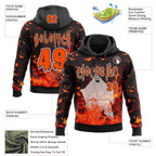 Custom Black Orange-White Halloween Flaming Pumpkins And Ghost Pullover Sweatshirt Hoodie