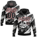 Custom Black White-Red Spooky Halloween Pumpkins And Skull Splatter Pullover Sweatshirt Hoodie
