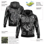 Custom Black Steel Gray-White Spooky Halloween Pumpkins And Raven Pullover Sweatshirt Hoodie