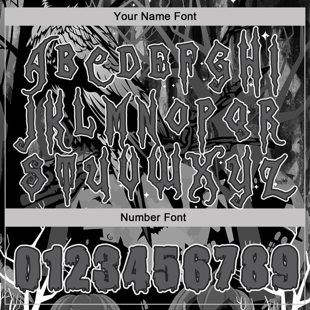 Custom Black Steel Gray-White Spooky Halloween Pumpkins And Raven Pullover Sweatshirt Hoodie