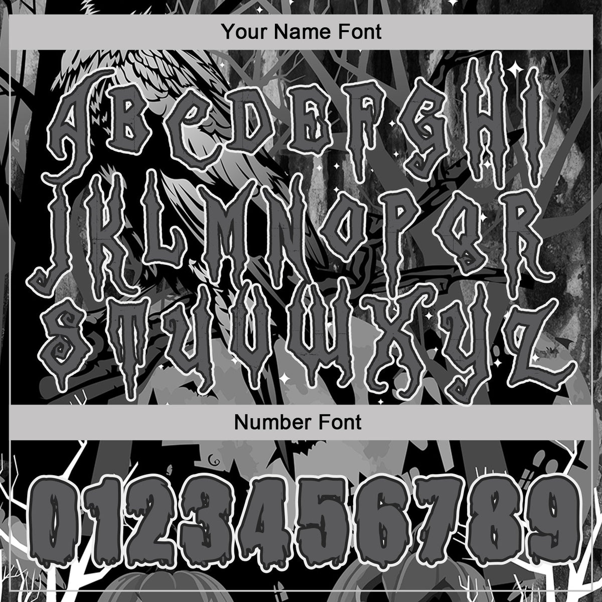 Custom Black Steel Gray-White Spooky Halloween Pumpkins And Raven Pullover Sweatshirt Hoodie