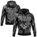 Custom Black Steel Gray-White Spooky Halloween Pumpkins And Raven Pullover Sweatshirt Hoodie