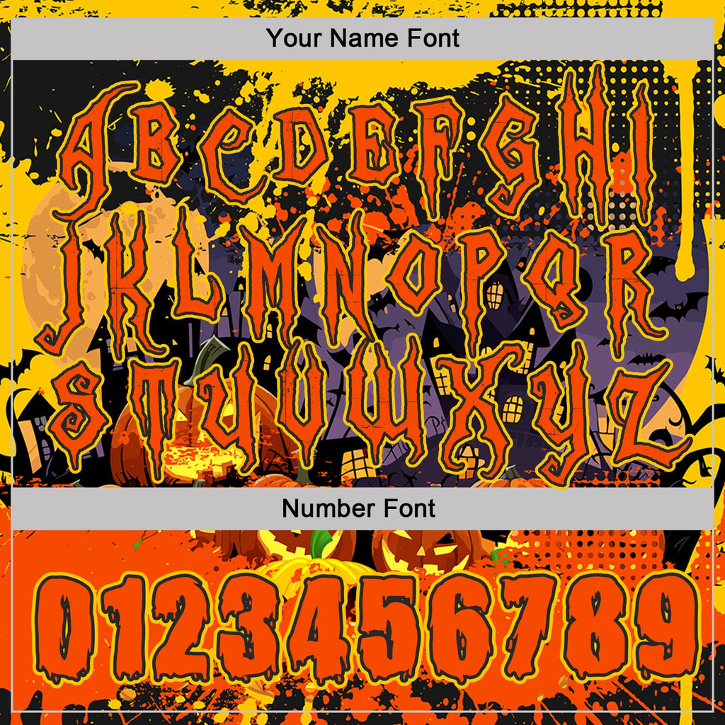 Custom Black Orange-Yellow Spooky Halloween Pumpkins Splatter Pullover Sweatshirt Hoodie
