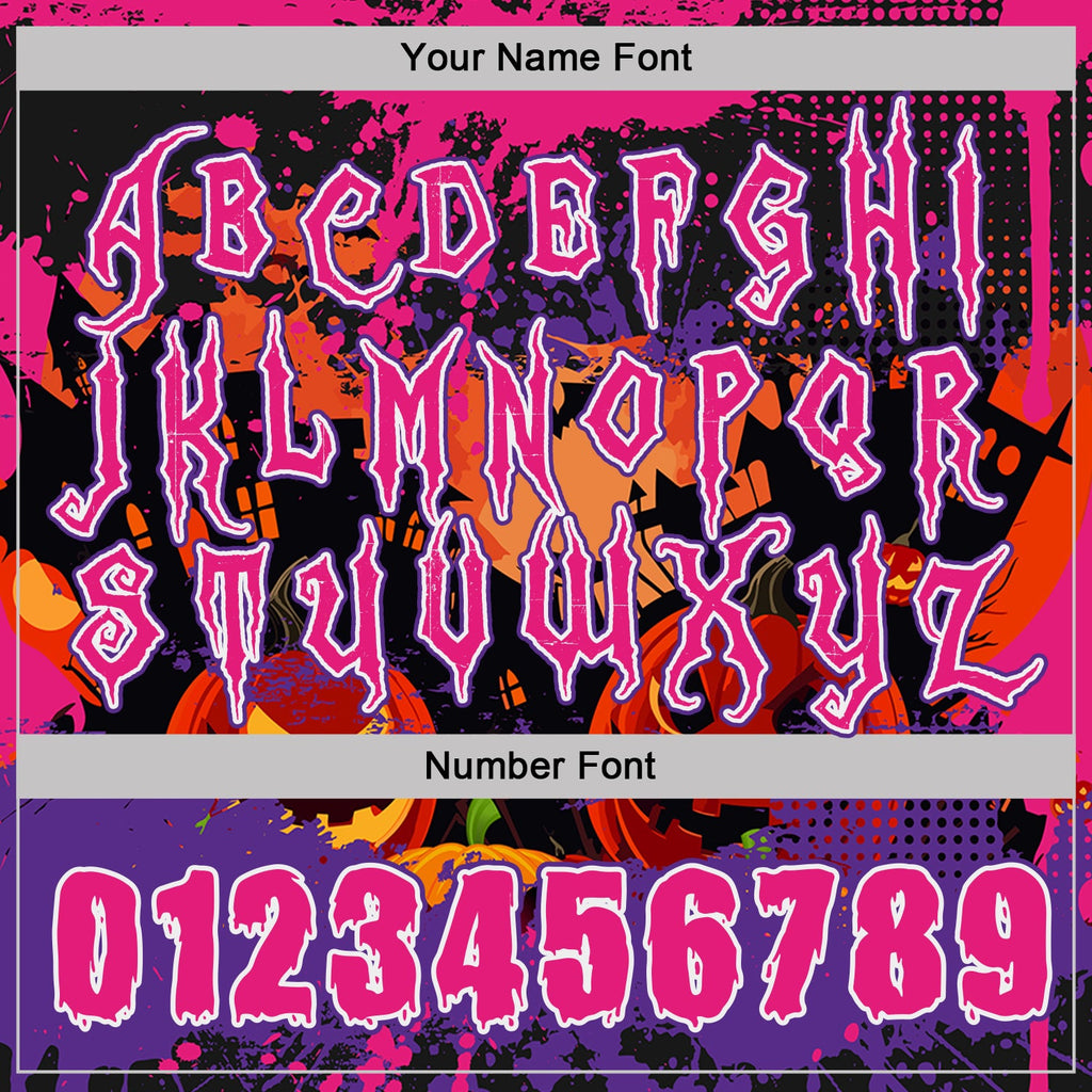 Custom Black Hot Pink Purple-White Spooky Halloween Pumpkins Splatter Pullover Sweatshirt Hoodie