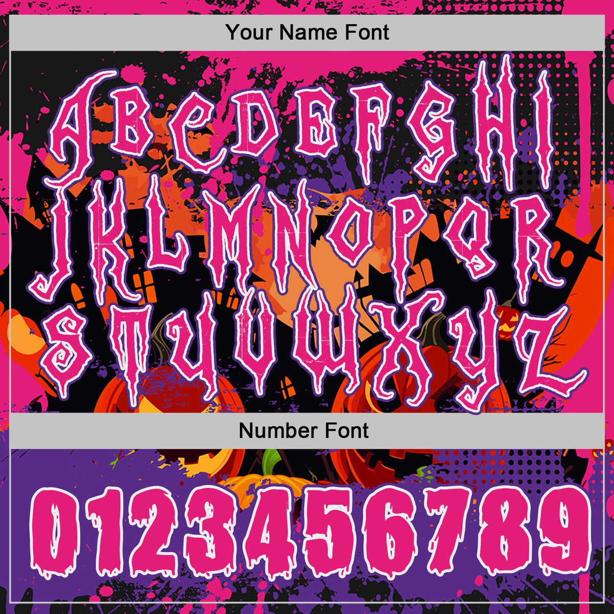 Custom Black Hot Pink Purple-White Spooky Halloween Pumpkins Splatter Pullover Sweatshirt Hoodie