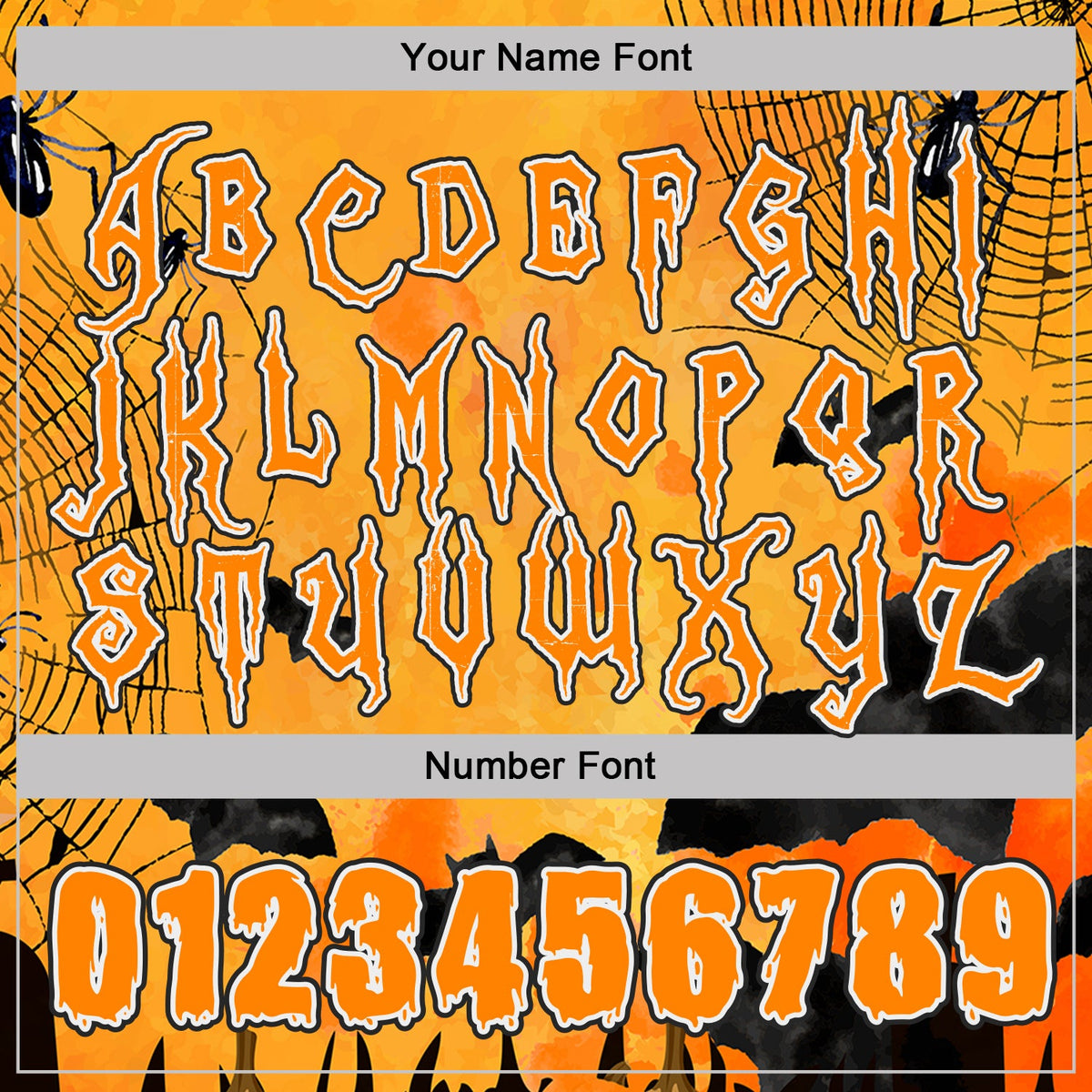 Custom Yellow Bay Orange White-Black Spooky Halloween Pumpkins And Bat Pullover Sweatshirt Hoodie