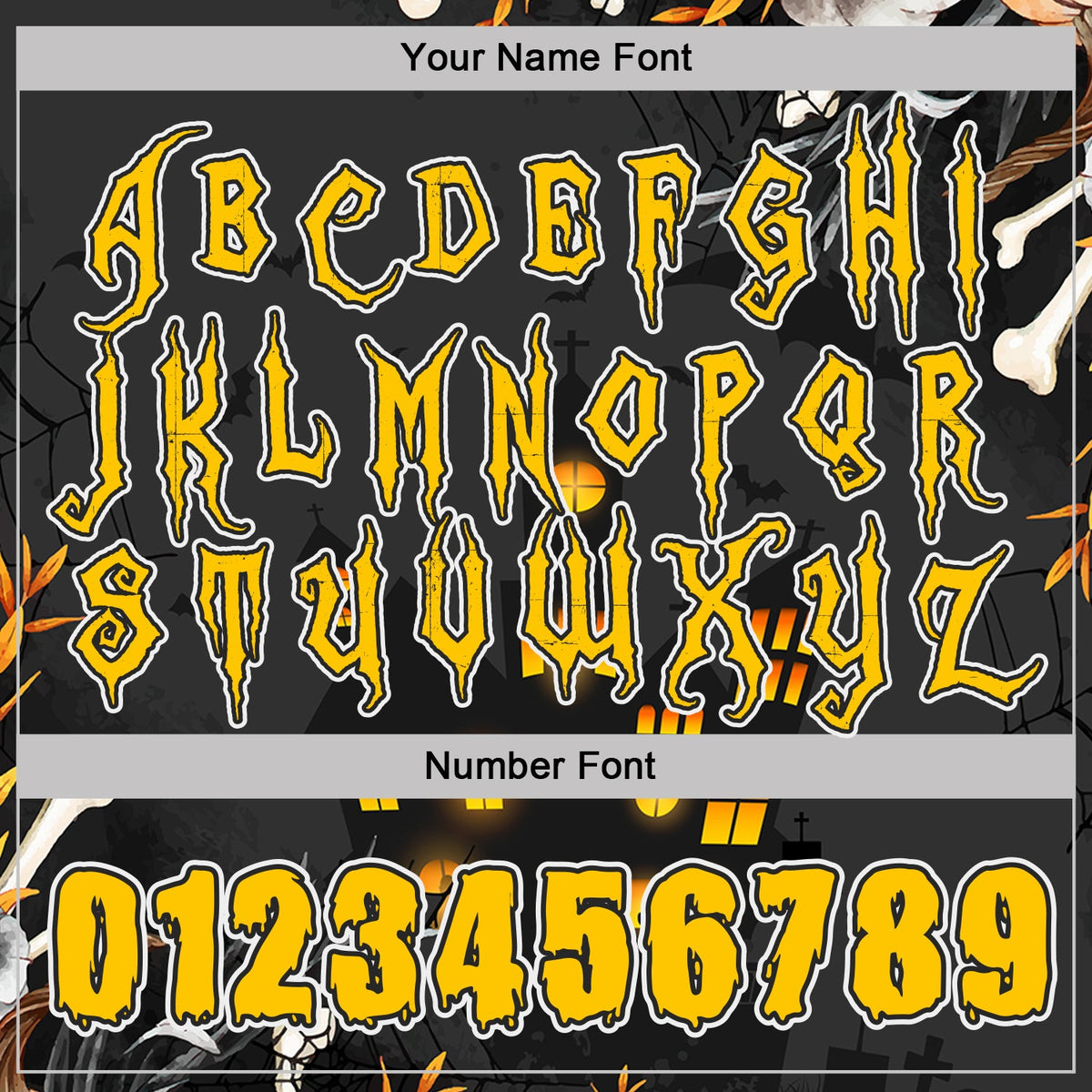 Custom Black Yellow-White Halloween Haunted House Pullover Sweatshirt Hoodie