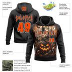 Custom Black Orange-White Spooky Halloween Pumpkins And Skull Splatter Pullover Sweatshirt Hoodie