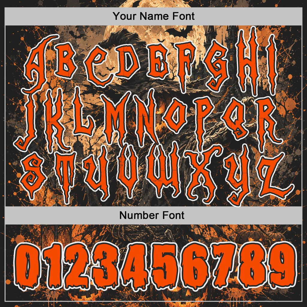 Custom Black Orange-White Spooky Halloween Pumpkins Pullover Sweatshirt Hoodie