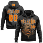 Custom Black Bay Orange-White Spooky Halloween Spider Web Ande Pumpkin Pullover Sweatshirt Hoodie