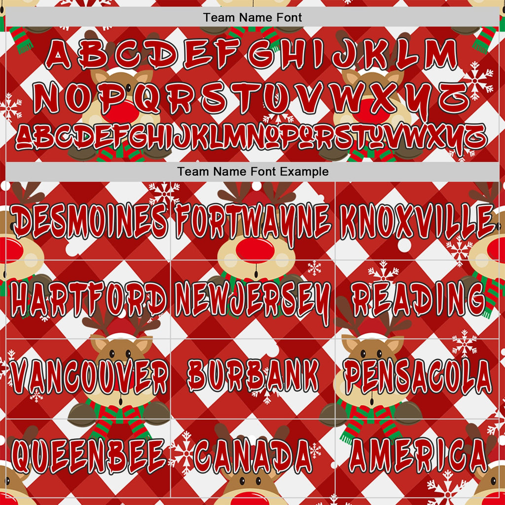 Custom Red White-Black Christmas Reindeer Plaid Snowflakes Pullover Sweatshirt Hoodie