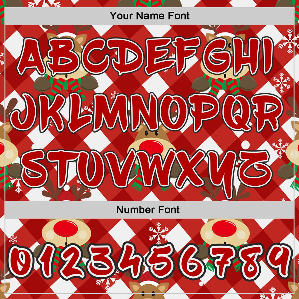 Custom Red White-Black Christmas Reindeer Plaid Snowflakes Pullover Sweatshirt Hoodie