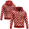Custom Red White-Black Christmas Reindeer Plaid Snowflakes Pullover Sweatshirt Hoodie