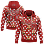 Custom Red White-Black Christmas Reindeer Plaid Snowflakes Pullover Sweatshirt Hoodie