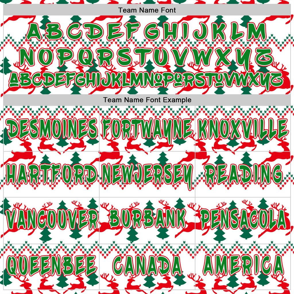 Custom White Grass Green-Fire Red Christmas Tree Fair Isle Reindeer Pullover Sweatshirt Hoodie