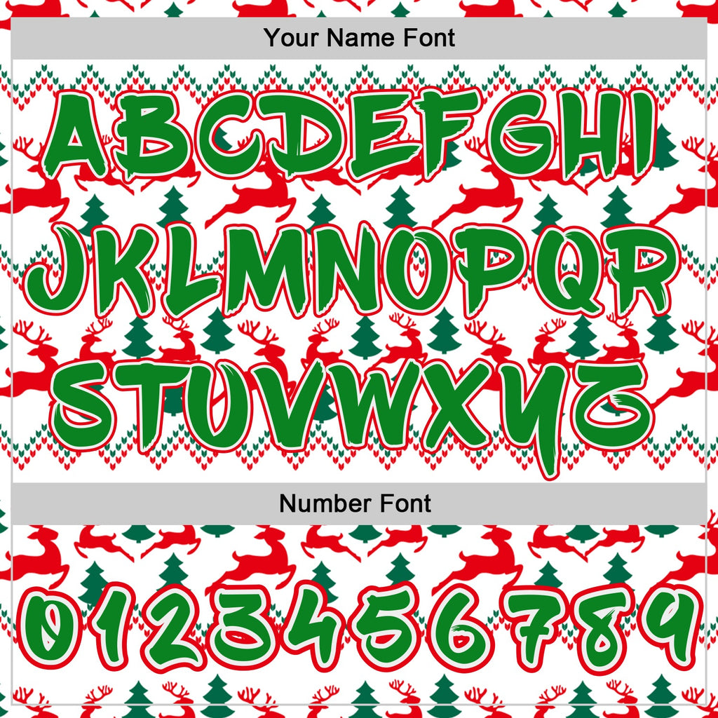Custom White Grass Green-Fire Red Christmas Tree Fair Isle Reindeer Pullover Sweatshirt Hoodie
