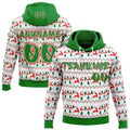 Custom White Grass Green-Fire Red Christmas Tree Fair Isle Reindeer Pullover Sweatshirt Hoodie