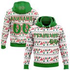 Custom White Grass Green-Fire Red Christmas Tree Fair Isle Reindeer Pullover Sweatshirt Hoodie