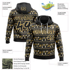 Custom Black Cream-Old Gold Christmas Tree Fair Isle Reindeer Pullover Sweatshirt Hoodie