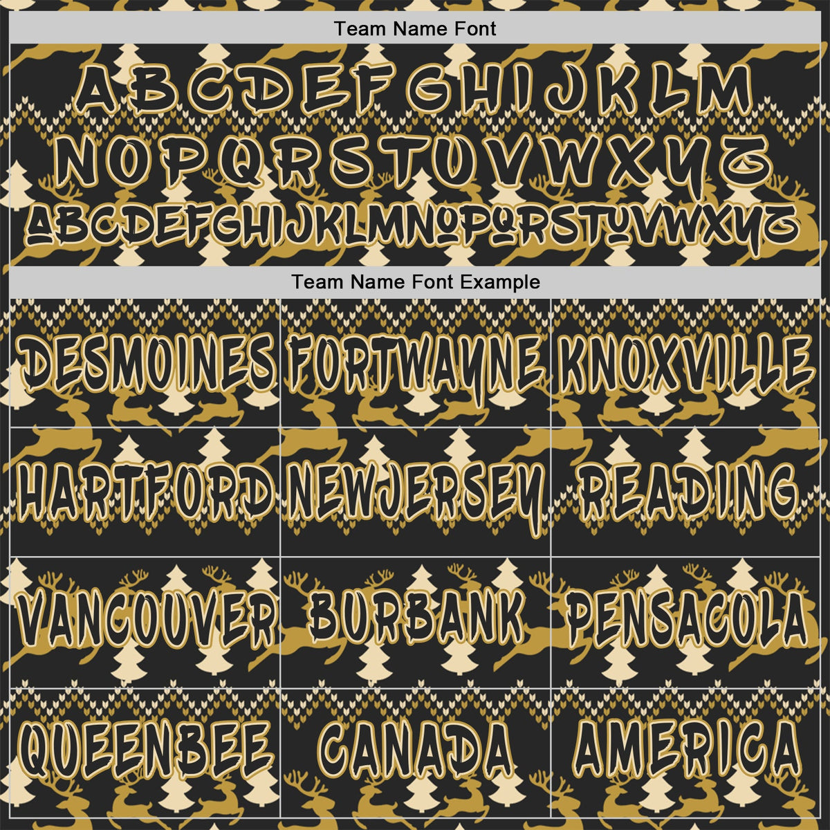 Custom Black Cream-Old Gold Christmas Tree Fair Isle Reindeer Pullover Sweatshirt Hoodie