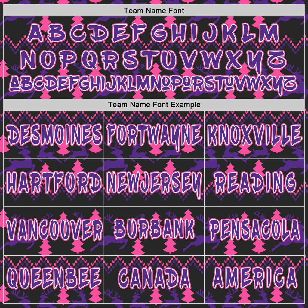 Custom Black Purple Pink-White Christmas Tree Fair Isle Reindeer Pullover Sweatshirt Hoodie