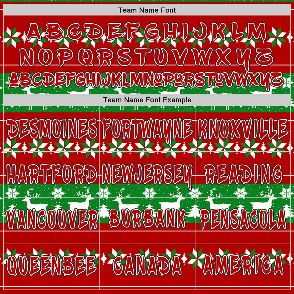 Custom Red Grass Green White-Black Christmas Tree Fair Isle Reindeer Pullover Sweatshirt Hoodie