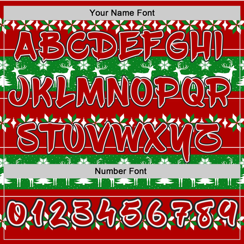 Custom Red Grass Green White-Black Christmas Tree Fair Isle Reindeer Pullover Sweatshirt Hoodie