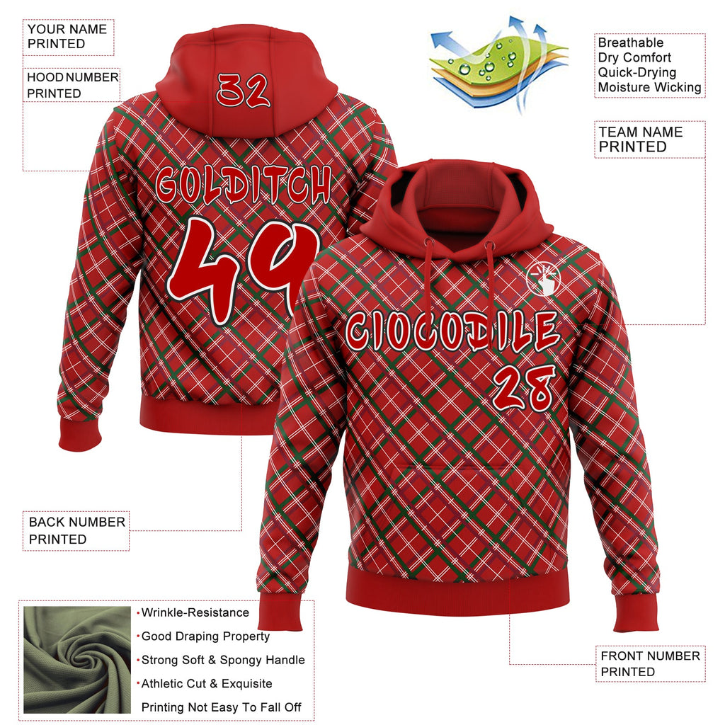 Custom Red Green White-Black Christmas Plaid Checkered Pattern Pullover Sweatshirt Hoodie