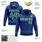 Custom Royal Kelly Green Old Gold-White Christmas Tree Fair Isle Snowflakes Pullover Sweatshirt Hoodie