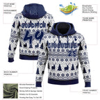 Custom White-Navy Ugly Christmas Sweater Pullover Sweatshirt Hoodie