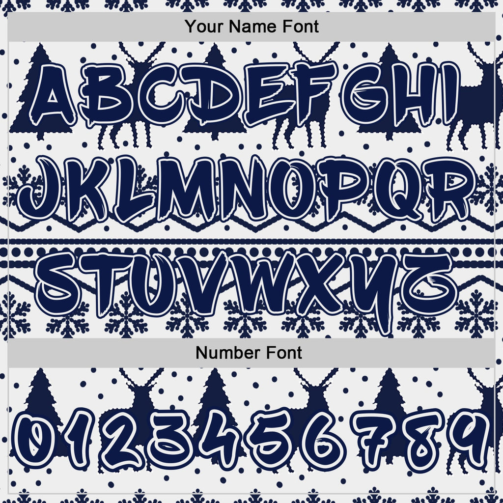 Custom White-Navy Ugly Christmas Sweater Pullover Sweatshirt Hoodie