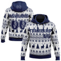 Custom White-Navy Ugly Christmas Sweater Pullover Sweatshirt Hoodie