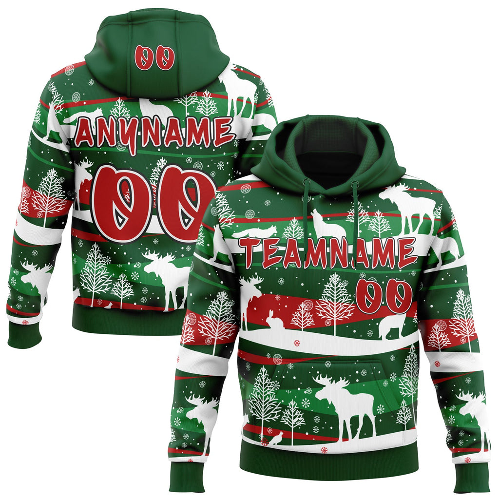 Custom Green Red White-Black Ugly Christmas Sweater Reindeer Pullover Sweatshirt Hoodie