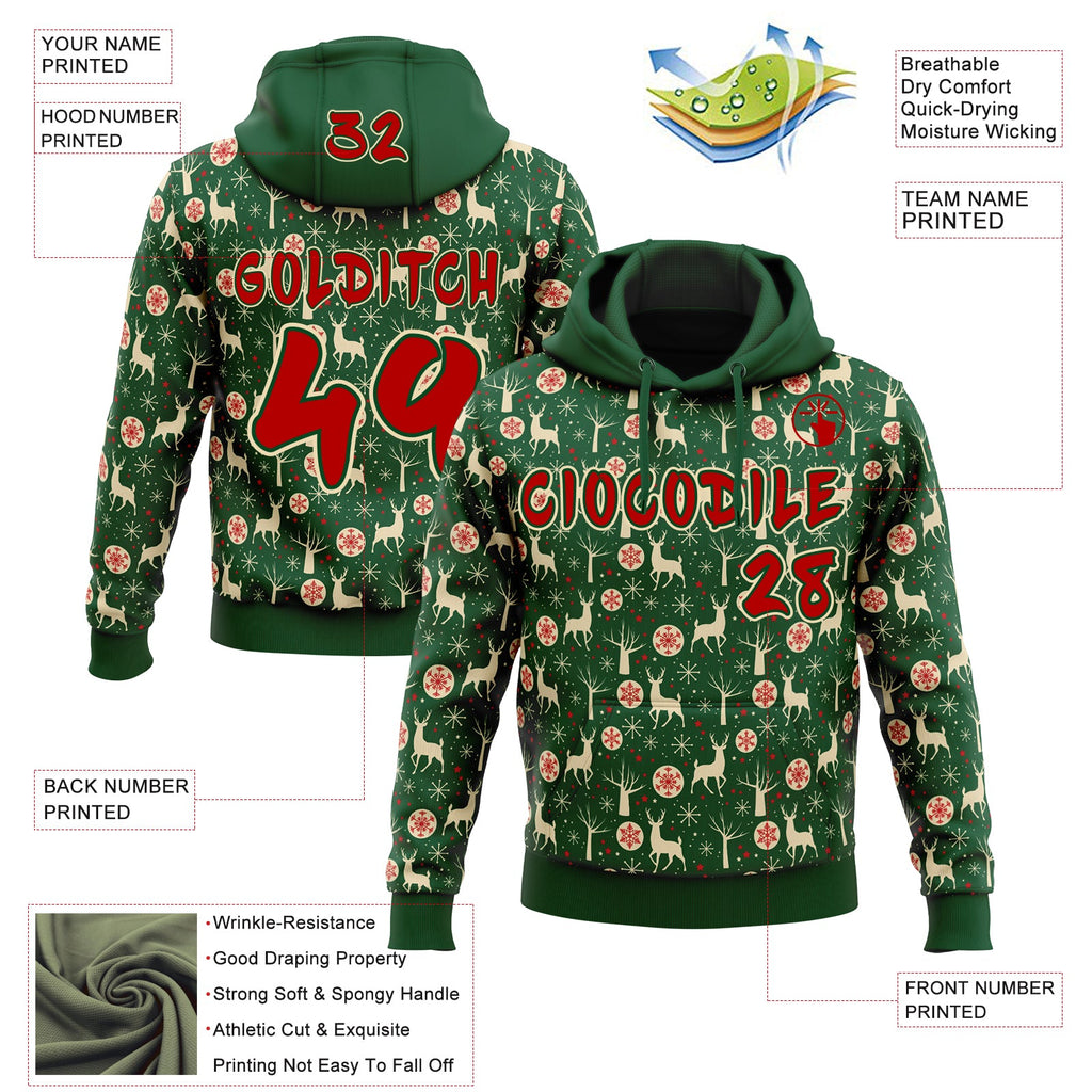 Custom Green Red-Cream Ugly Christmas Sweater Reindeer Pullover Sweatshirt Hoodie