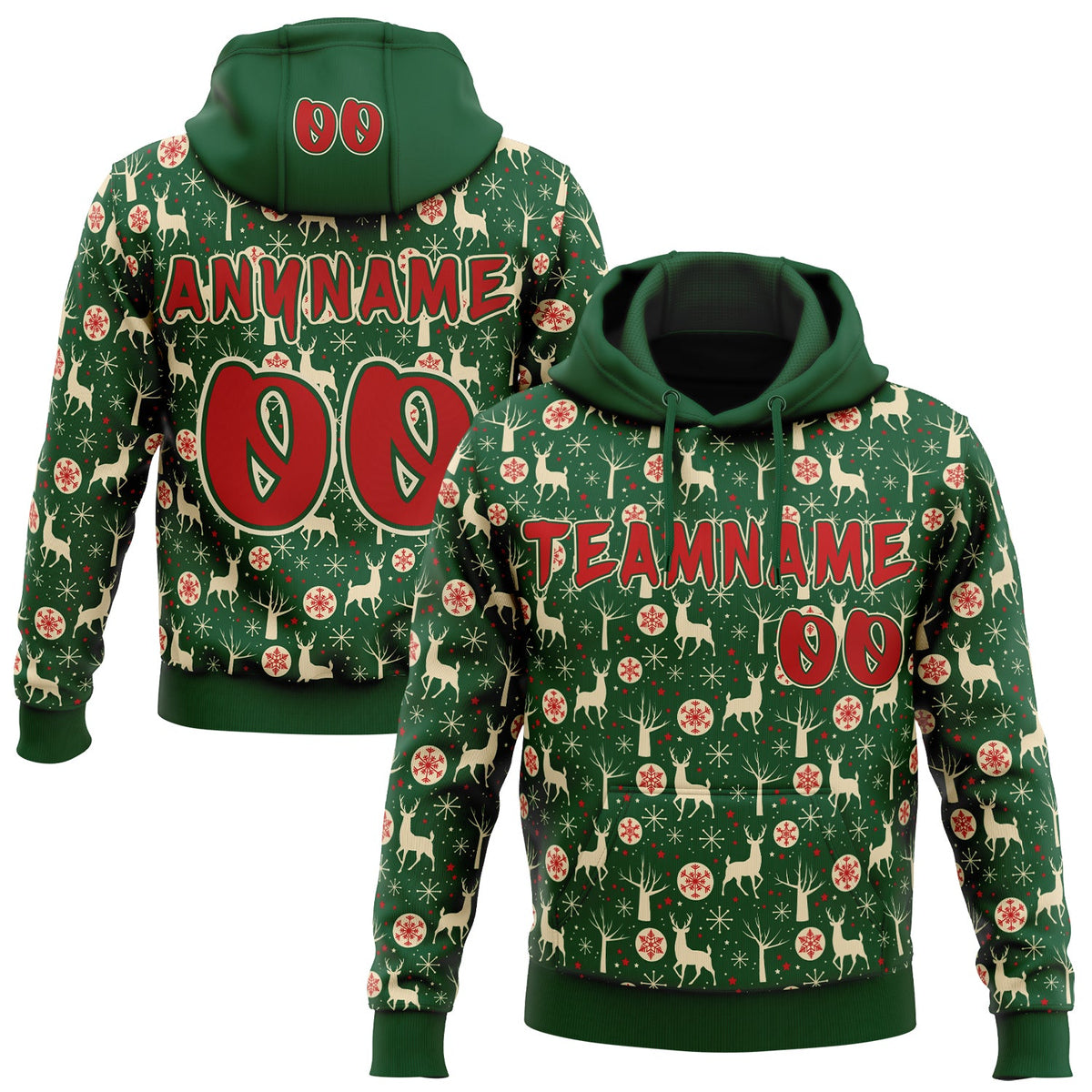Custom Green Red-Cream Ugly Christmas Sweater Reindeer Pullover Sweatshirt Hoodie