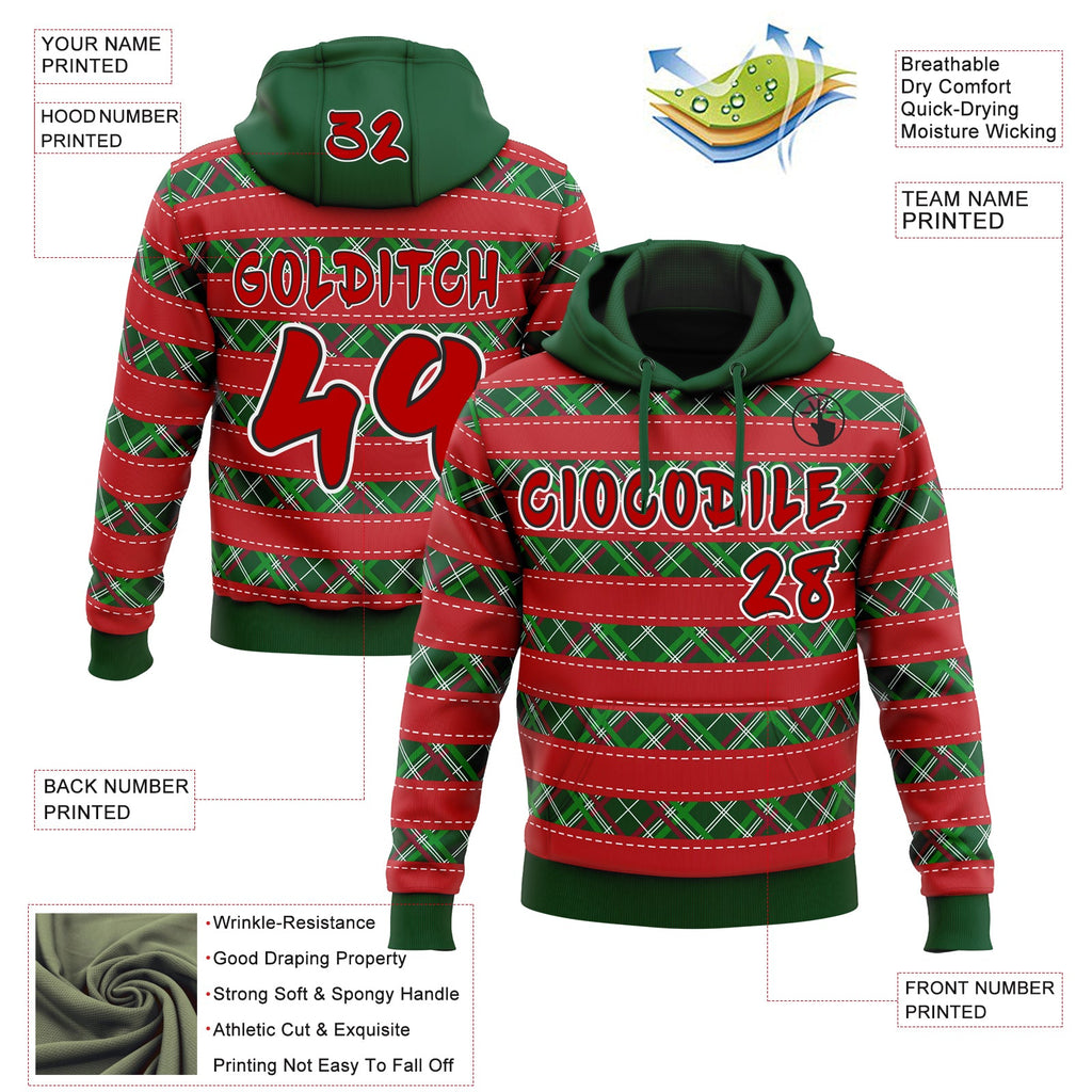 Custom Red Green Black-White Christmas Plaid Checkered Pattern Pullover Sweatshirt Hoodie