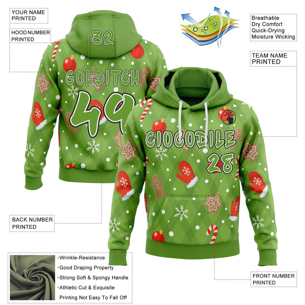 Custom Aurora Green Red Black-White Ugly Christmas Sweater Gingerbread Pullover Sweatshirt Hoodie