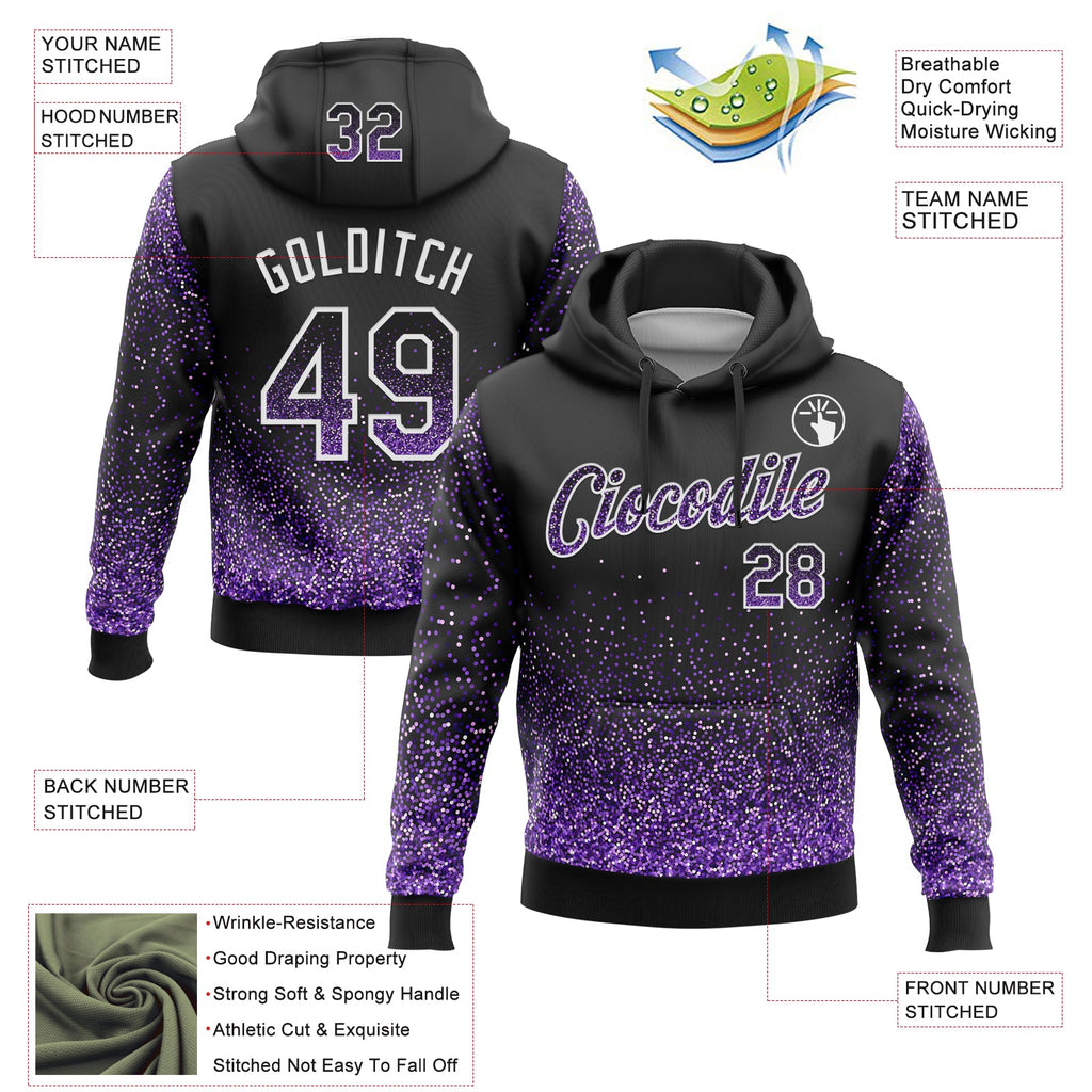 Custom Stitched Black Purple-White Abstract Colorful Glittering Dot 3D Pattern Pullover Sweatshirt Hoodie