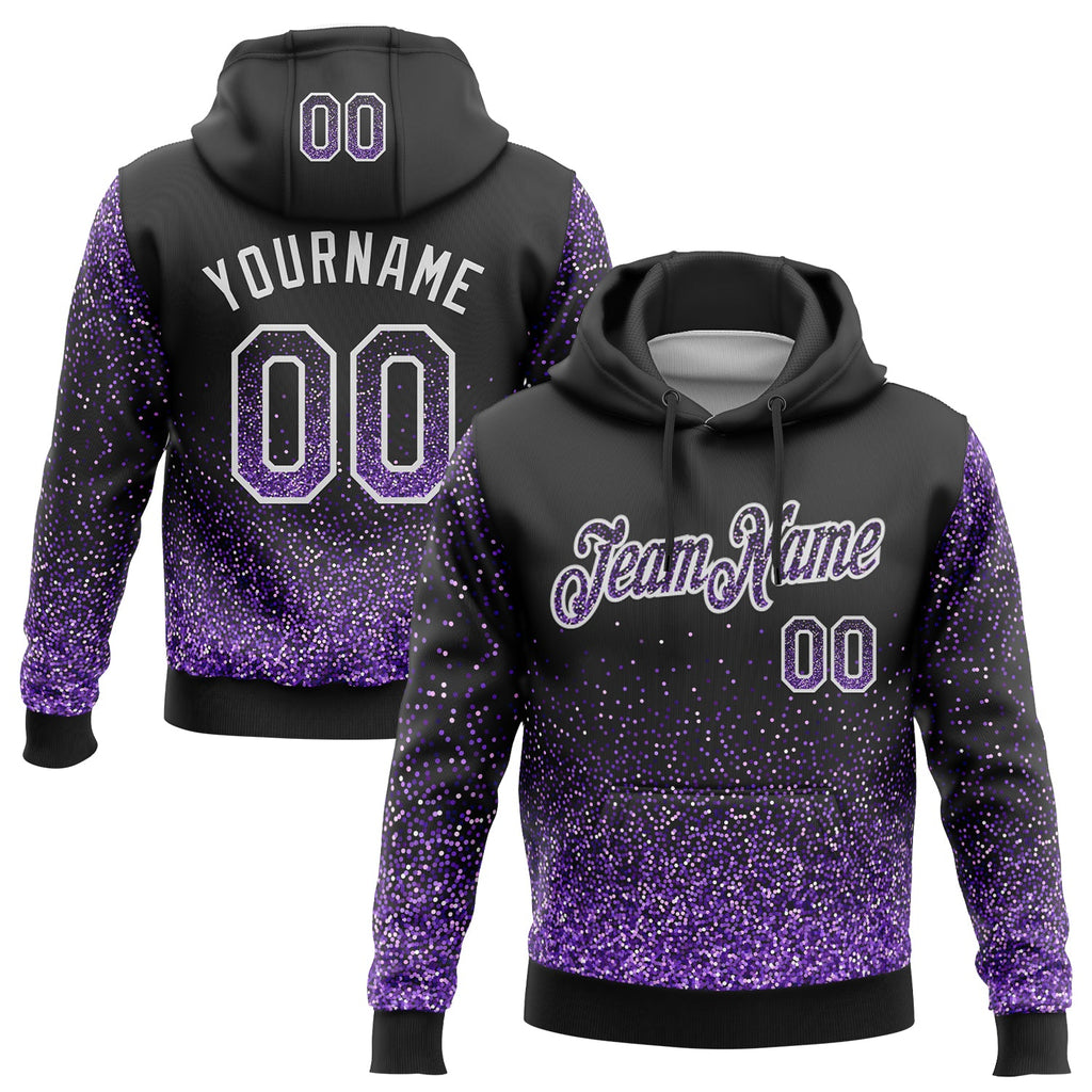 Custom Stitched Black Purple-White Abstract Colorful Glittering Dot 3D Pattern Pullover Sweatshirt Hoodie