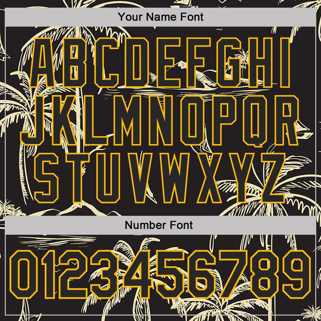 Custom Stitched Black-Gold Hawaii Palm Trees Island And Sailboat Pullover Sweatshirt Hoodie